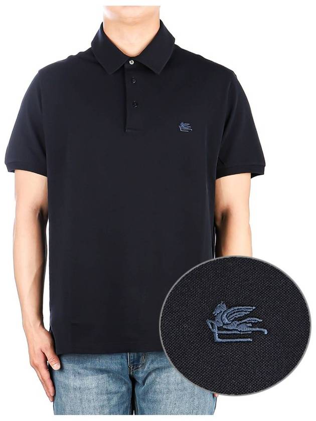 Men's Embroidered Logo Polo Shirt Navy - ETRO - BALAAN 2