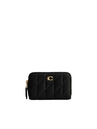 Logo Small Zip Around Card Wallet Black - COACH - BALAAN 1