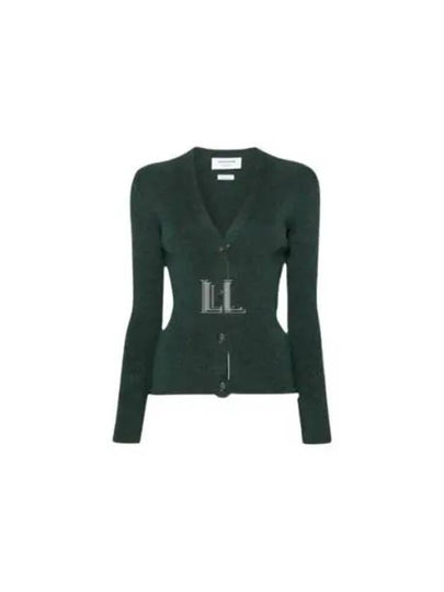 Women's V-Neck Rib Knit Cardigan Dark Green - THOM BROWNE - BALAAN 2