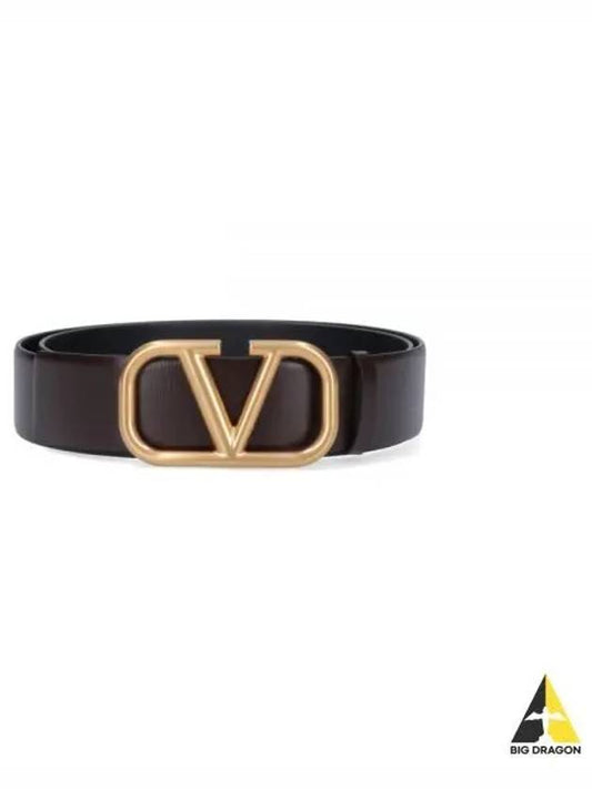 Signature V Logo Leather Belt Dark Brown - VALENTINO - BALAAN 2