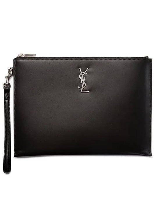 Monogram Silver Logo Clutch Bag Black - SAINT LAURENT - BALAAN 2