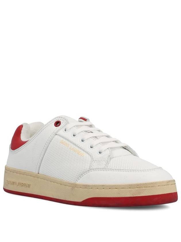 Crack Lace Up Calf Leather Low Top Sneakers White Red - SAINT LAURENT - BALAAN 3