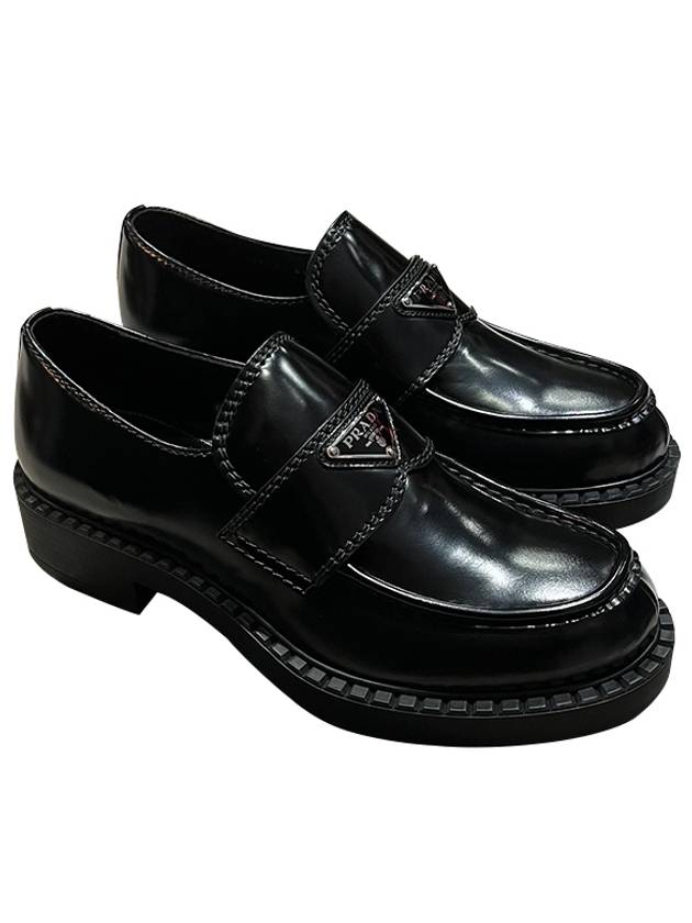 Chocolate Brushed Leather Loafers Black - PRADA - BALAAN 2