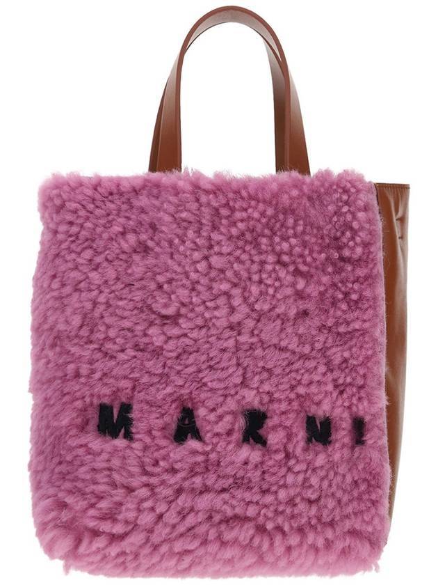 Logo Shearling Leather Tote Bag Pink - MARNI - BALAAN 1