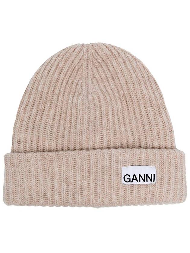 Logo Patch Knit Beanie Sand - GANNI - BALAAN 2