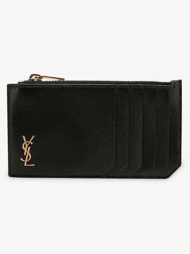 Monogram Leather Gold Zipper Card Wallet Black - SAINT LAURENT - BALAAN 3