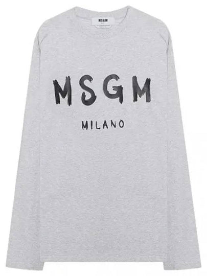 Milano Brushed Logo Print Long Sleeve T-Shirt Grey - MSGM - BALAAN 2