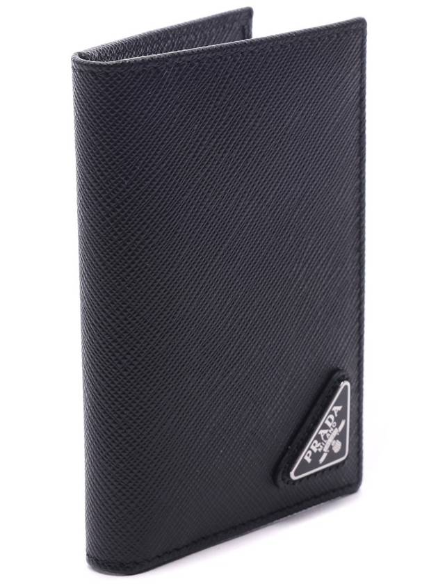 Saffiano Triangular Logo Flap Card Wallet Black - PRADA - BALAAN 4