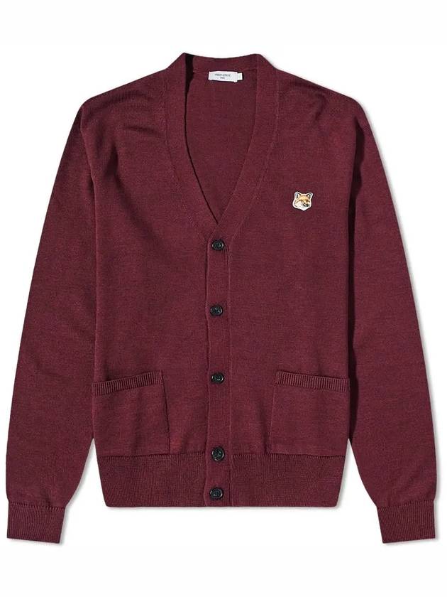 Fox Head Patch Classic Wool Cardigan Wine - MAISON KITSUNE - BALAAN 3