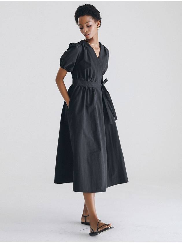 Puff sleeve wrap dress BLACK - STAY WITH ME - BALAAN 3