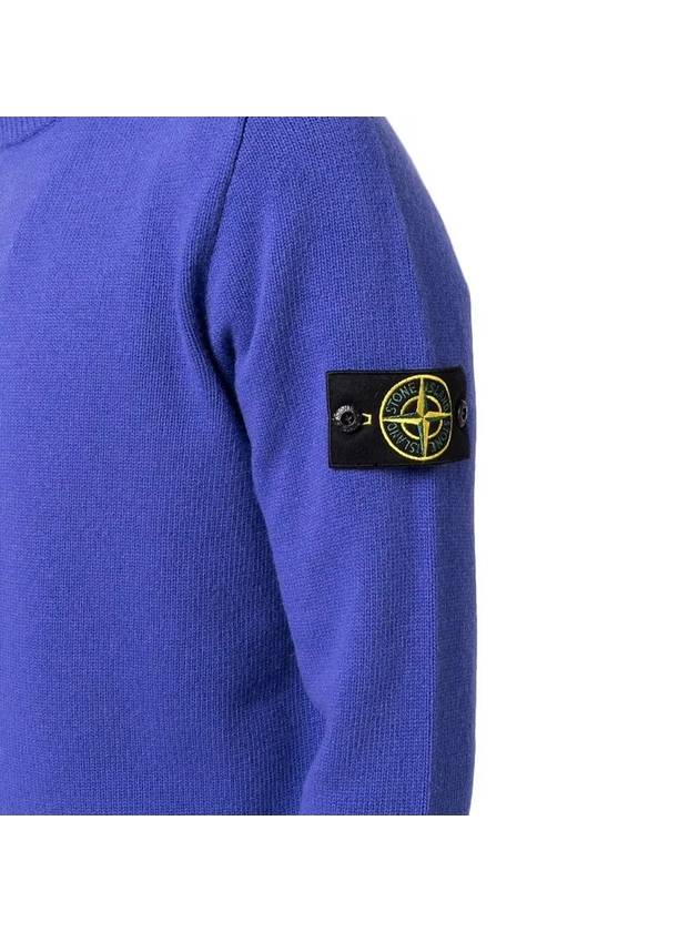 Men's Waffen Patch Round Neck Knit Top Blue - STONE ISLAND - BALAAN 5