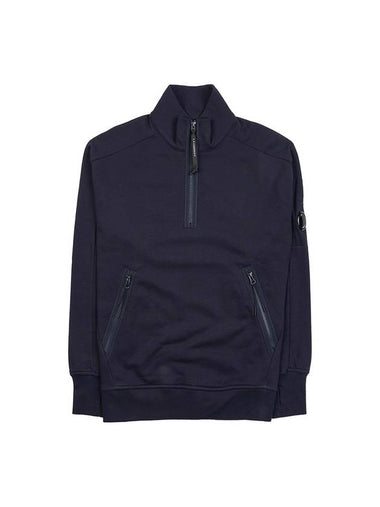 Diagonal Raised Fleece Quarter Zip-Up Sweatshirt Navy - CP COMPANY - BALAAN 1