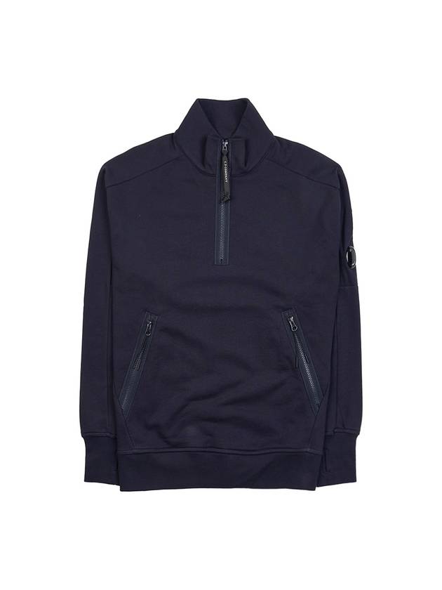 Diagonal Raised Fleece Quarter Zip-Up Sweatshirt Navy - CP COMPANY - BALAAN 2