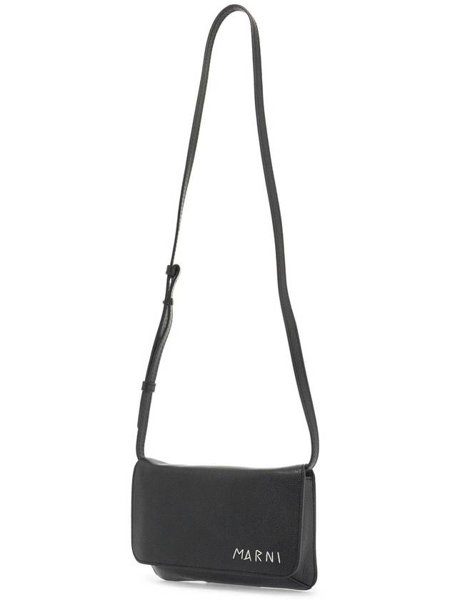 Embroidered Logo Leather Cross Bag Black - MARNI - BALAAN 4