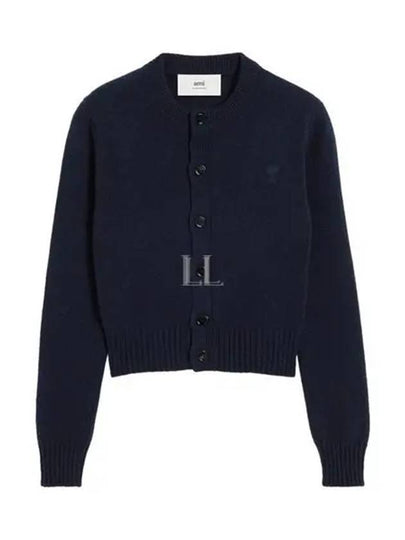 Logo Cashmere Wool Cardigan Navy - AMI - BALAAN 2