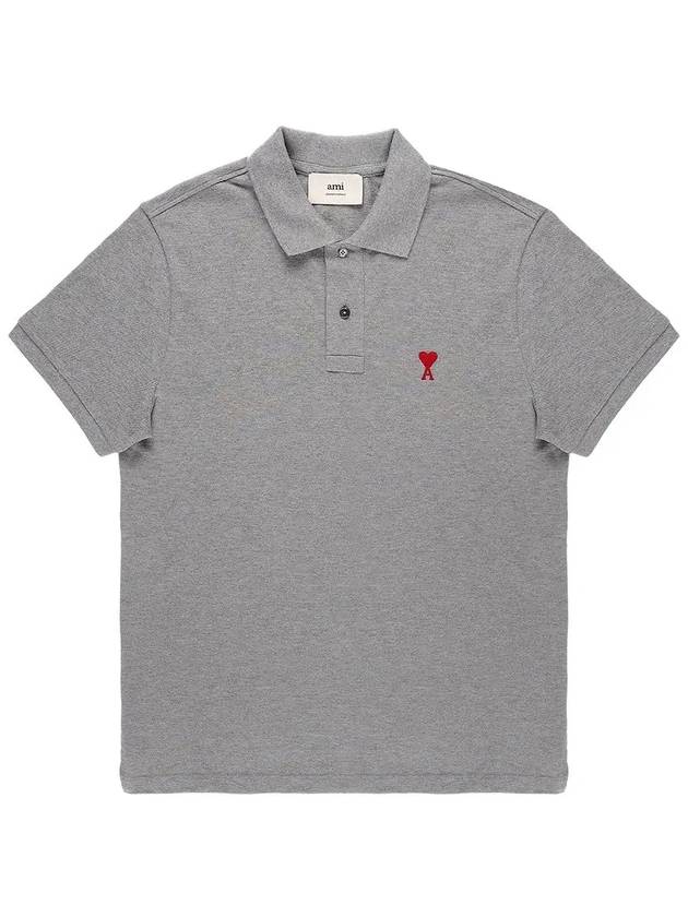 Men's Heart Logo Polo Shirt Heather Grey - AMI - BALAAN 3