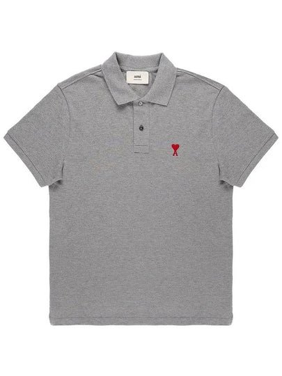 Men's Heart Logo Polo Shirt Heather Grey - AMI - BALAAN 2