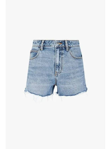 Embossed logo fringe denim shorts blue - ALEXANDER WANG - BALAAN 1