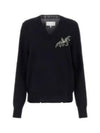 Bat Embroidered V-neck Wool Knit Top Navy - MAISON MARGIELA - BALAAN 2