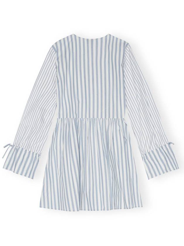 Stripe Cotton Wrapped Short Dress Clear Blue - GANNI - BALAAN 7