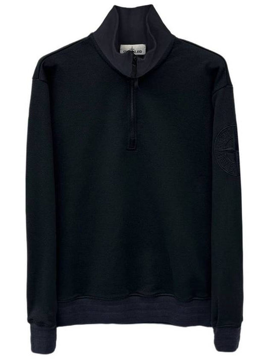 Embroidered Logo Half Zip Cotton Sweatshirt Black Navy - STONE ISLAND - BALAAN 2