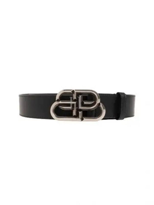 BB Signature Logo Silver Leather Belt Black - BALENCIAGA - BALAAN 2