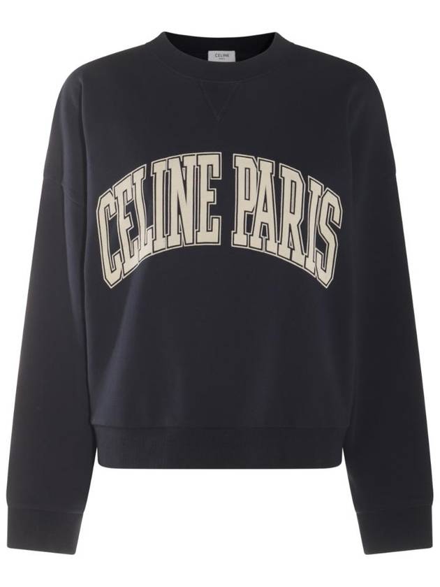 Logo Print Oversized Cotton Sweatshirt Navy - CELINE - BALAAN 1