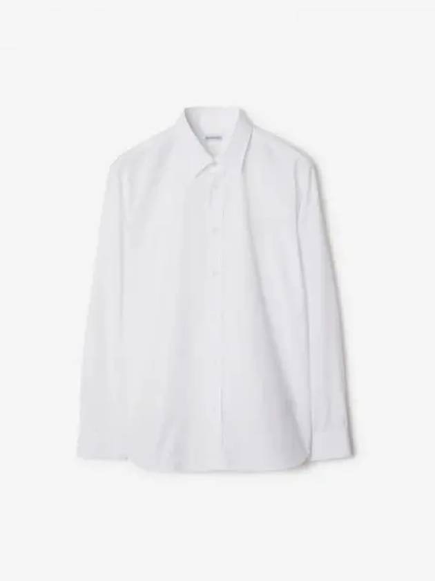 Embroidered Logo Cotton Long Sleeve Shirt White - BURBERRY - BALAAN 2