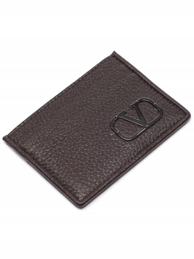 Signature V Logo Leather Card Wallet Brown - VALENTINO - BALAAN 6