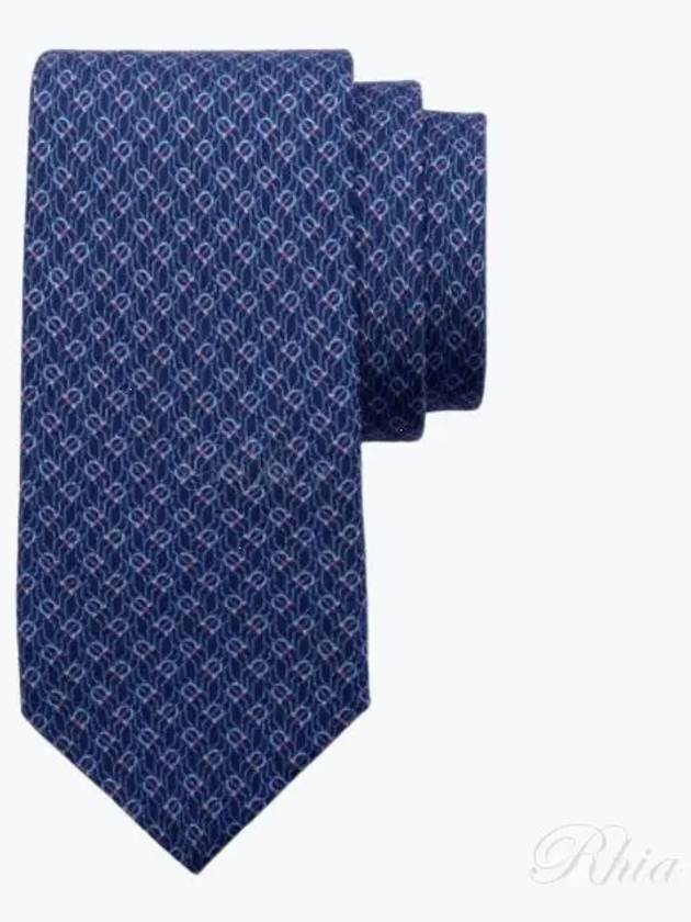 Tetris Print Silk  Tie Navy Blue - SALVATORE FERRAGAMO - BALAAN 2