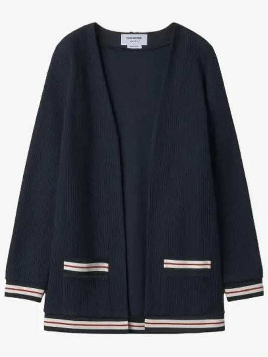 Cricket Stripe Lightweight Textured Cotton V-Neck Cardigan Navy - THOM BROWNE - BALAAN 2