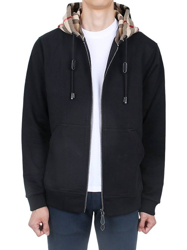 Check Hood Cotton Zip Up Hoodie Black Archive Beige - BURBERRY - BALAAN 4