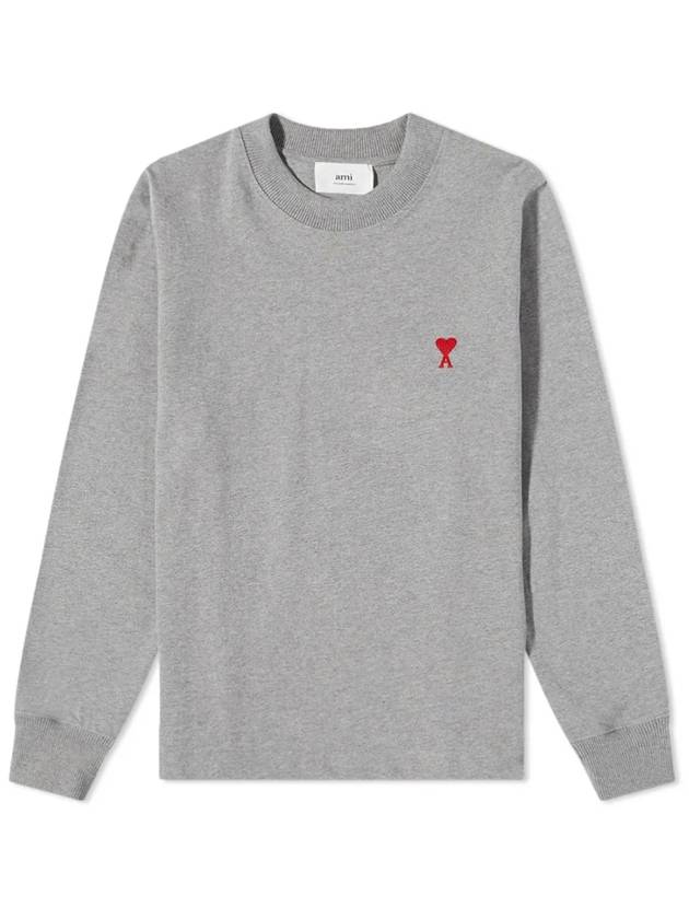 Small Heart Logo Long Sleeve T-Shirt Grey - AMI - BALAAN 2