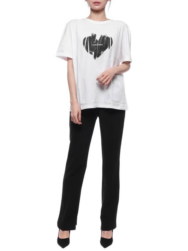 Heart Print Short Sleeve T-Shirt White - SAINT LAURENT - BALAAN 4