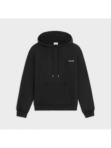 Cotton Logo Fleece Hooded Sweatshirt Black 2Y958670Q CAD8 - CELINE - BALAAN 1