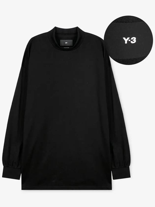 Logo Patch Mock Neck Loose Fit Long Sleeve T-Shirt Black - Y-3 - BALAAN 4