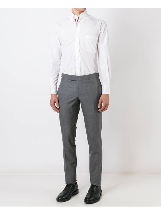 Men's Grosgrain Placket Solid Poplin Long Sleeve Shirt White - THOM BROWNE - BALAAN 3