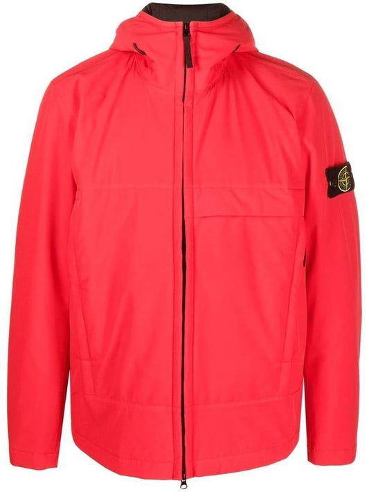 Men's Soft Shell Logo Patch Hooded Jacket Red - STONE ISLAND - BALAAN.