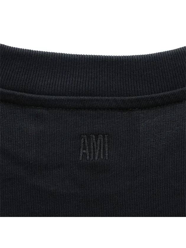 Chain Stitch Heart Logo Long Sleeve T-Shirt Black - AMI - BALAAN 7