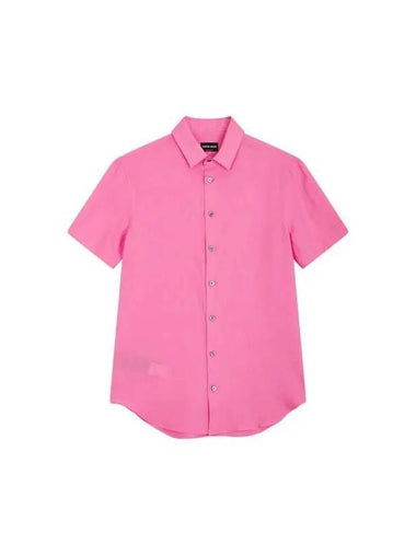 Men s Short Sleeve Linen Button Up Shirt Dark Pink 270396 - GIORGIO ARMANI - BALAAN 1