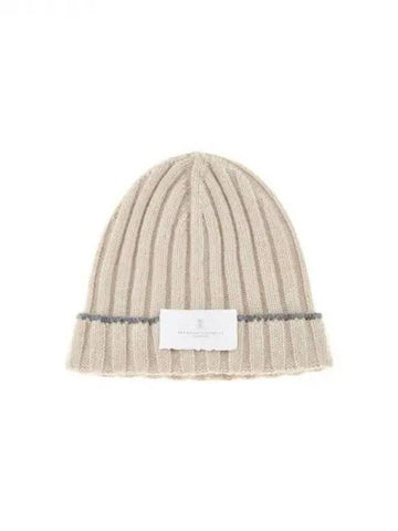 Men s Cashmere Chunky Rib Knit Beanie Beige 271845 - BRUNELLO CUCINELLI - BALAAN 1