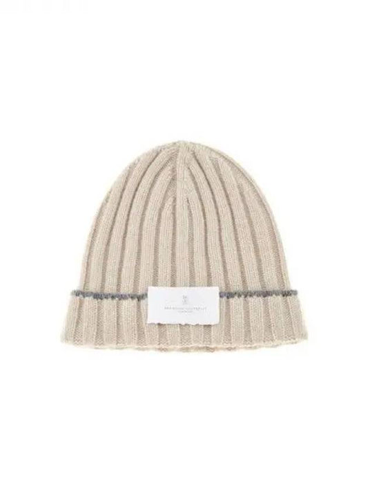 Men s Cashmere Chunky Rib Knit Beanie Beige 271845 - BRUNELLO CUCINELLI - BALAAN 1