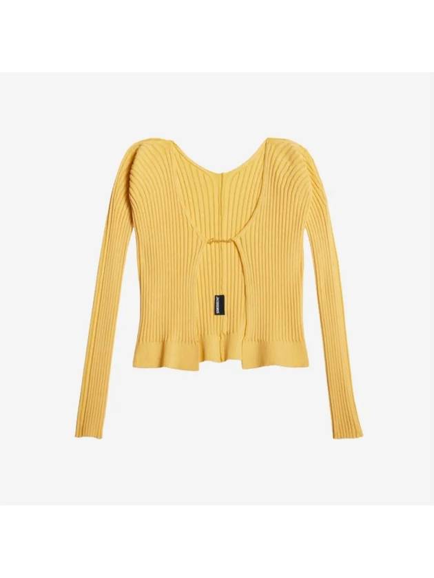 La Maille Pralu Longue Micro Charm Logo Cardigan Light Yellow - JACQUEMUS - BALAAN 3