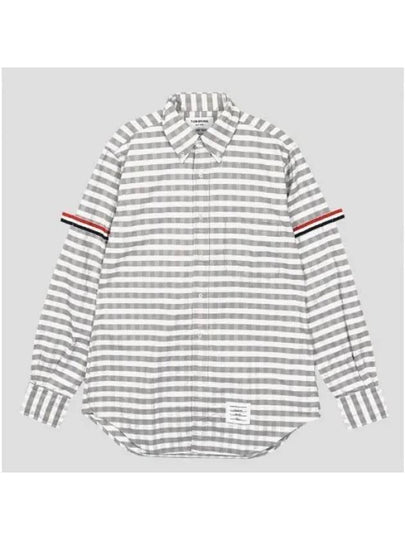 Men's Check Oxford Long Sleeve Shirt Grey - THOM BROWNE - BALAAN 2