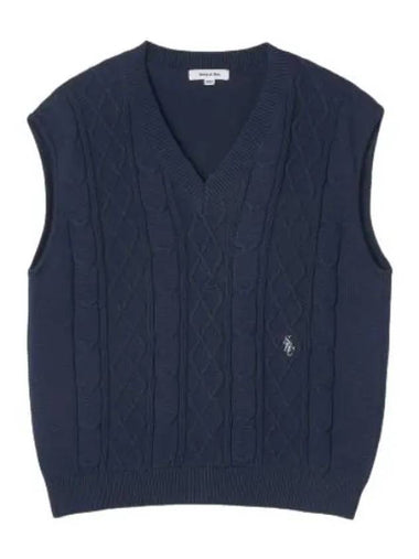 Cable knit vest navy white - SPORTY & RICH - BALAAN 1