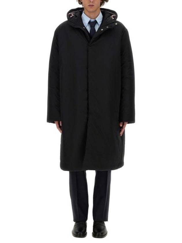 Poly Twill Tech Hooded Down Fill Duffle Coat Black - THOM BROWNE - BALAAN 5