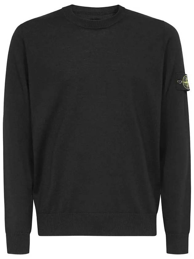 Regular Fit Crew Neck Wool Knit Top Black - STONE ISLAND - BALAAN 2