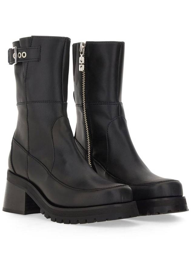 Buckle Leather Walker Boots Black - GANNI - BALAAN 3