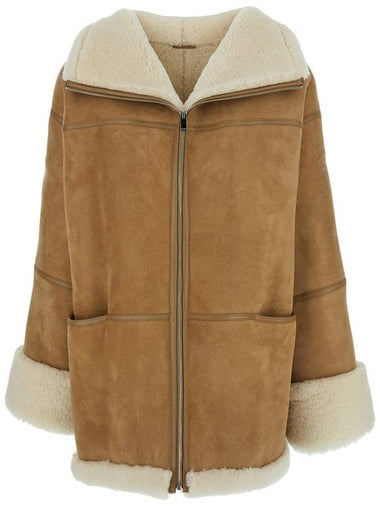 Beige Shearling Jacket With Fur Trims In Leather And Fur Woman - TOTEME - BALAAN 1