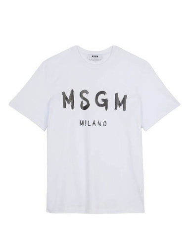 Brushed Logo Short Sleeve T-Shirt White - MSGM - BALAAN 1